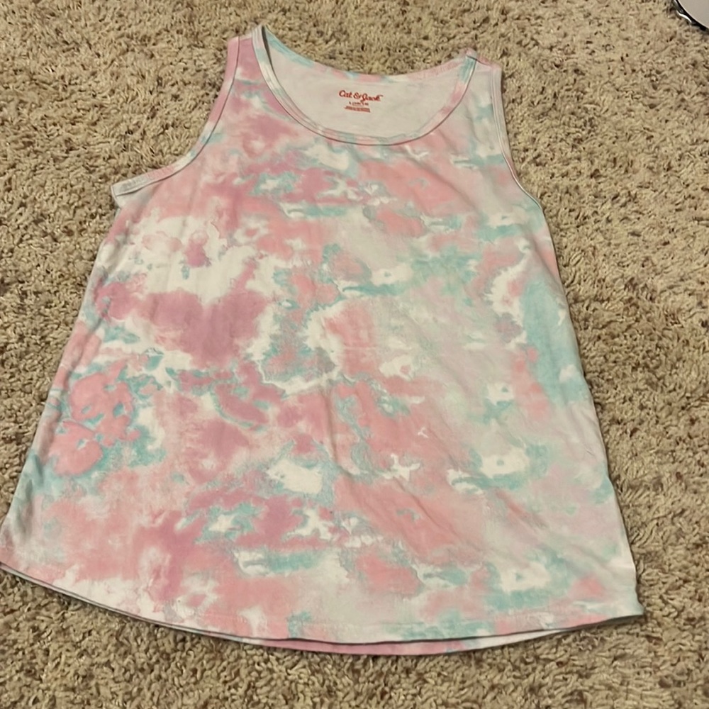Pink, blue , and white tie dye tank top